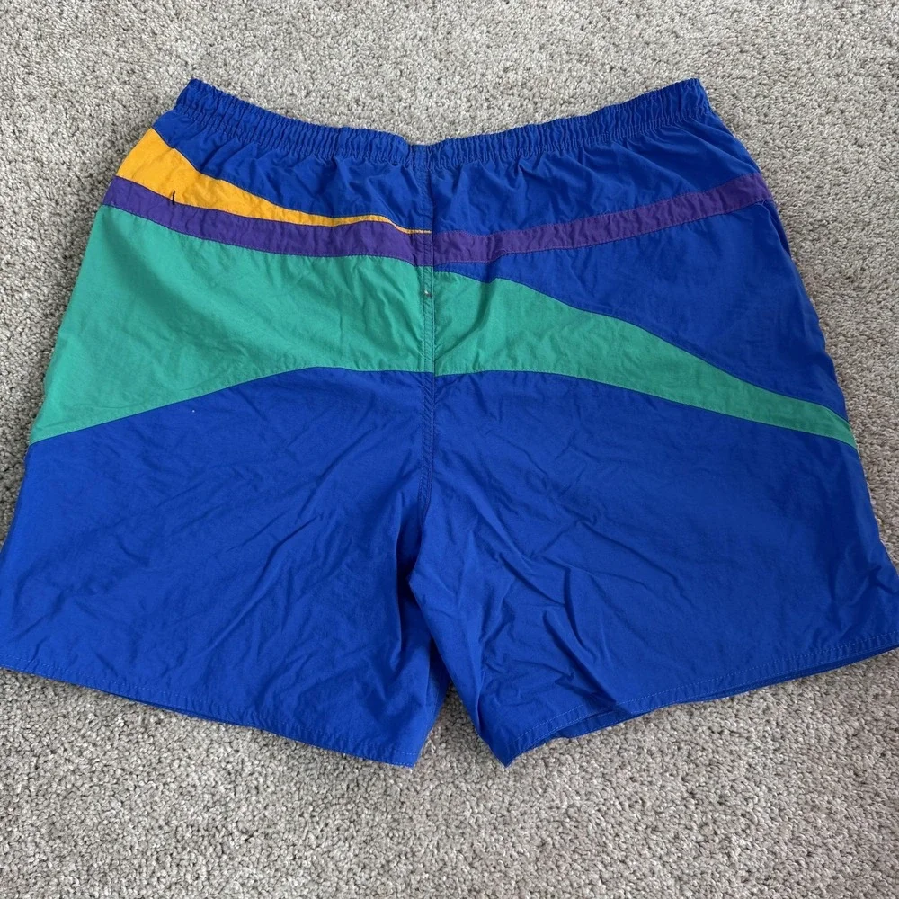 Vintage Colorblock Swim Shorts Mens XL Multicolor Mesh Lined Trunks Beach